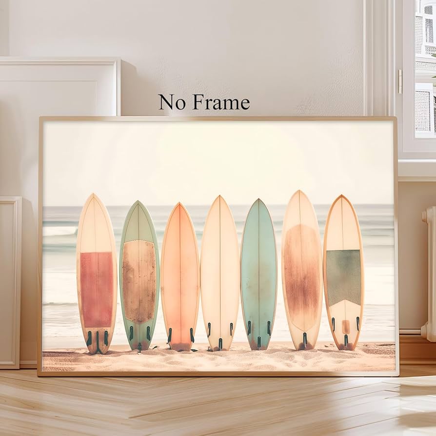 Amazon.co.jp: サーフボードキャンバスウォールアート 海岸